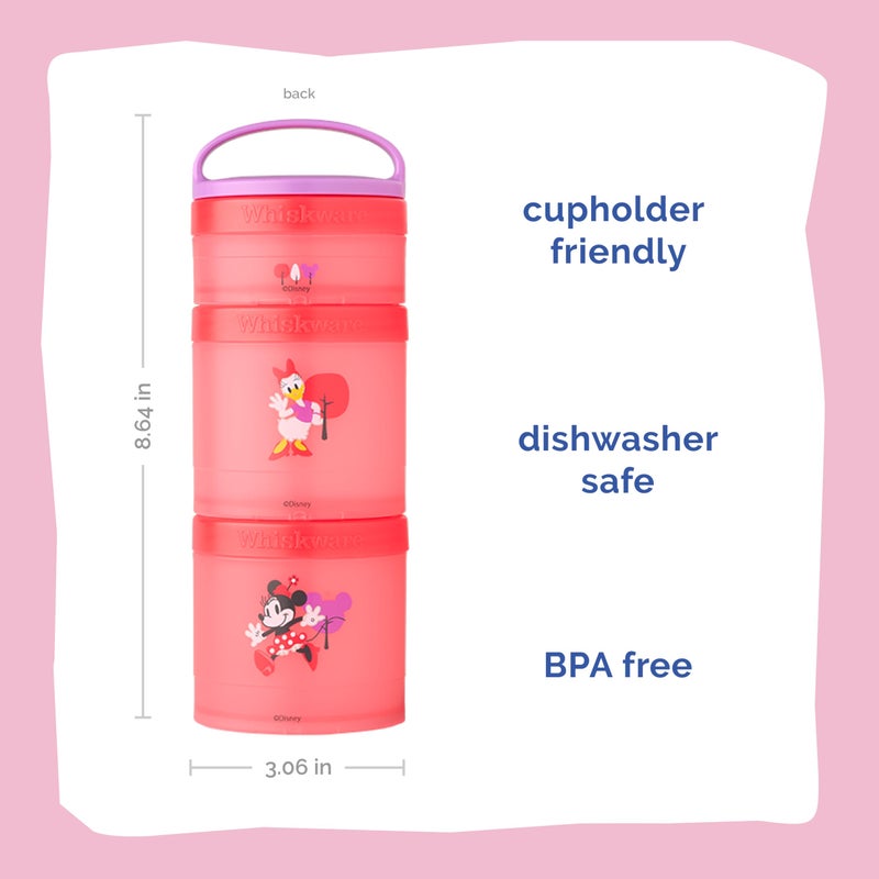 Whiskware Disney Stackable Snack Containers for Kids and Toddlers, 3 Stackable Snack Cups for School and Travel, Minnie and Daisy - Image 1